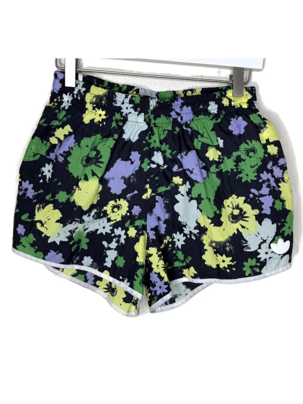 Adidas Originals Black Floral Print Running Shorts, 3-Stripe Trefoil, Size Small